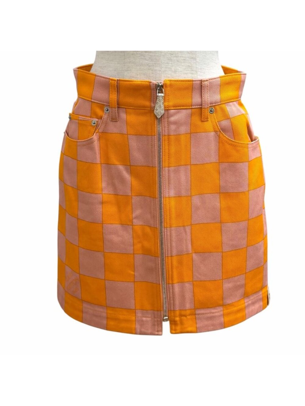 Louis Vuitton Cotton 100% Monogram Zip Logo All Over Print Denim Mini Skirt IT